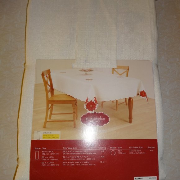 New,St. Nicholas Square Fabric Tablecloth Embroidered Poinsettia 60"x 84" Oblong - Picture 3 of 5
